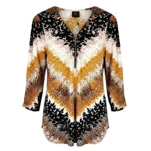 JM Collection Stretchy Zip 3/4 Sleeve Blouse Shirt Top Business Gold Black White
